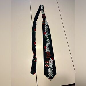 Christmas Dalmatians men’s neck tie Surrey black background